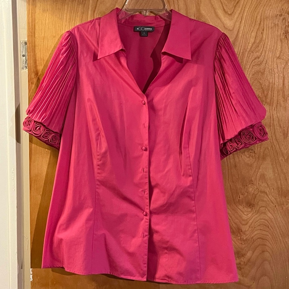 Fushia Pink blouse with flower pedal sleeves